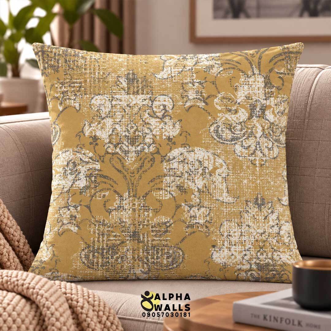  روکش کوسن مخمل طرح داماسک پتینه خردلی | Vintage Damask 