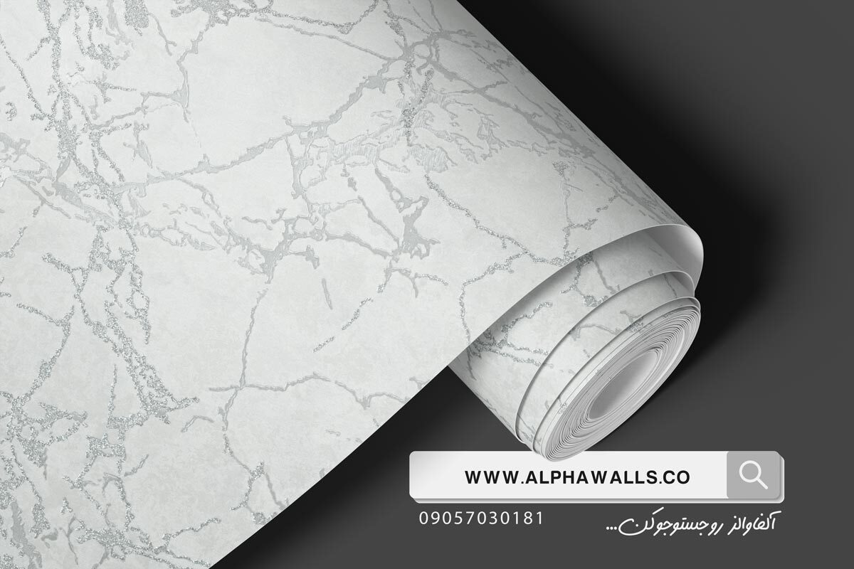  کاغذ دیواری سفید نقره ای شاین دار 