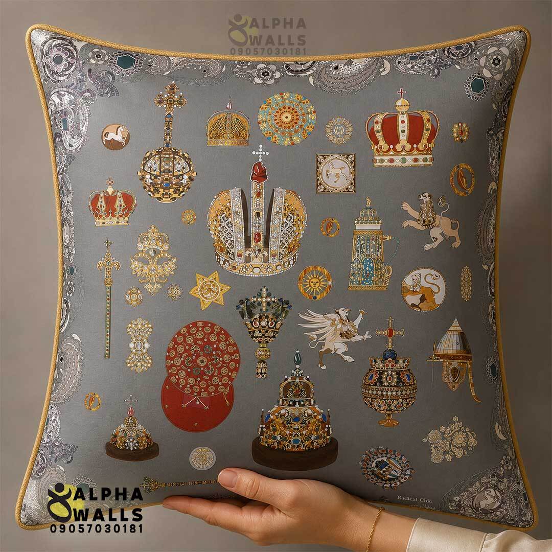  روکش کوسن مخمل طرح تاج سلطنتی و جواهرات مدل Imperial Crown 