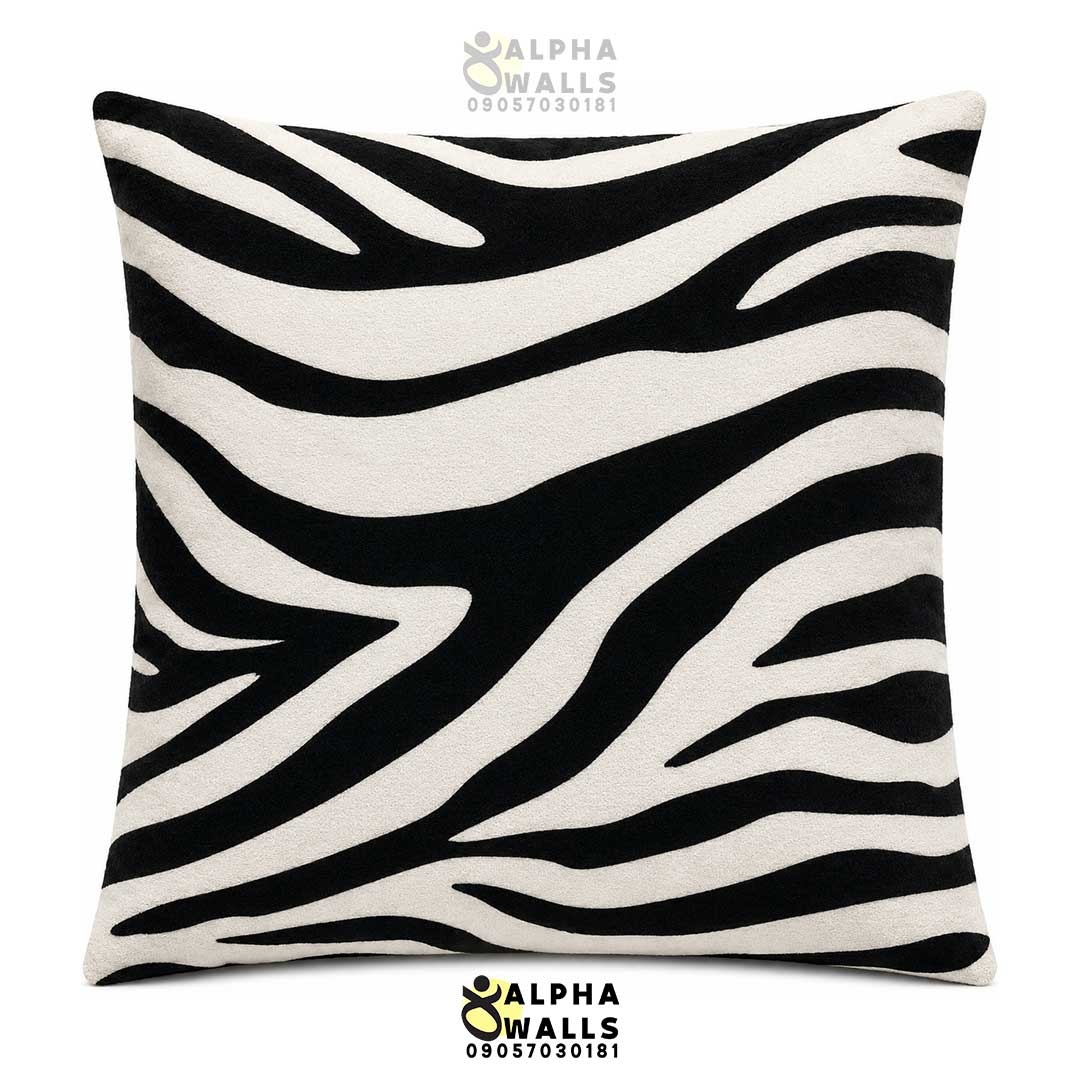روکش کوسن مخمل طرح پوست گورخر سیاه سفید مدل Zebra Wave