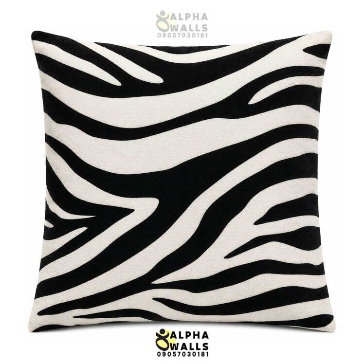 روکش کوسن مخمل طرح پوست گورخر سیاه سفید مدل Zebra Wave