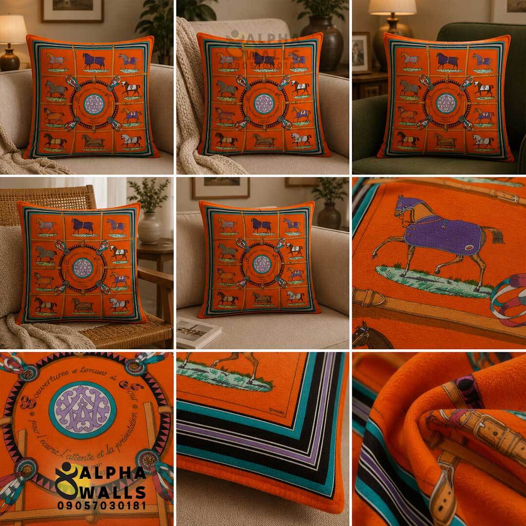  روکش کوسن مخمل طرح اسب‌های هرمس مدل Hermes Equestrian Collection 