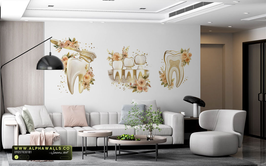  پوستر دیواری دندانپزشکی طرح آناتومی دندان و گل رز 