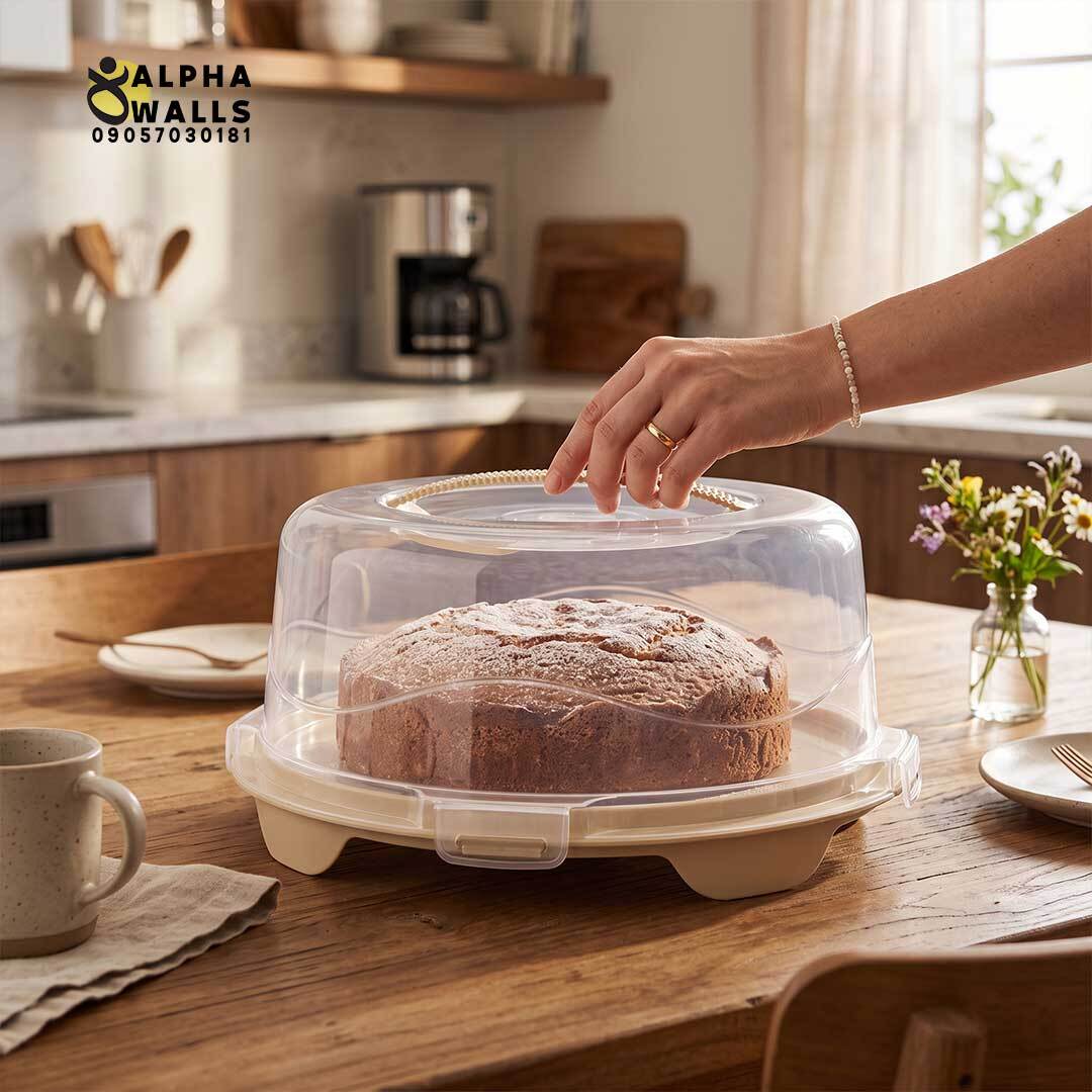 ظرف نگهدارنده کرم وانیلی و حمل کیک گرد دستهدار مدل هومکیک | HomeCake Round Cake Carrier