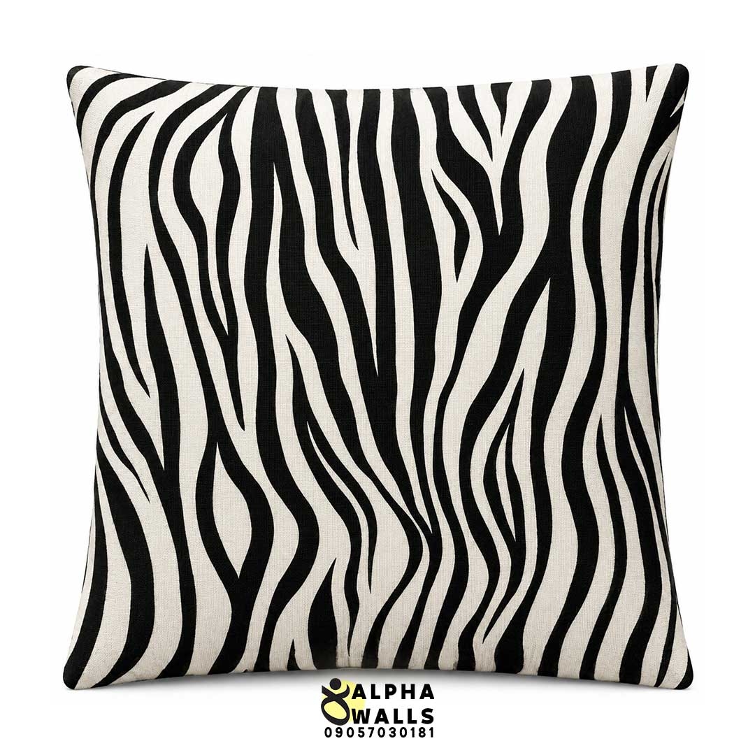  روکش کوسن مخمل طرح راه‌راه گورخری سیاه و سفید مدل Zebra Noir 
