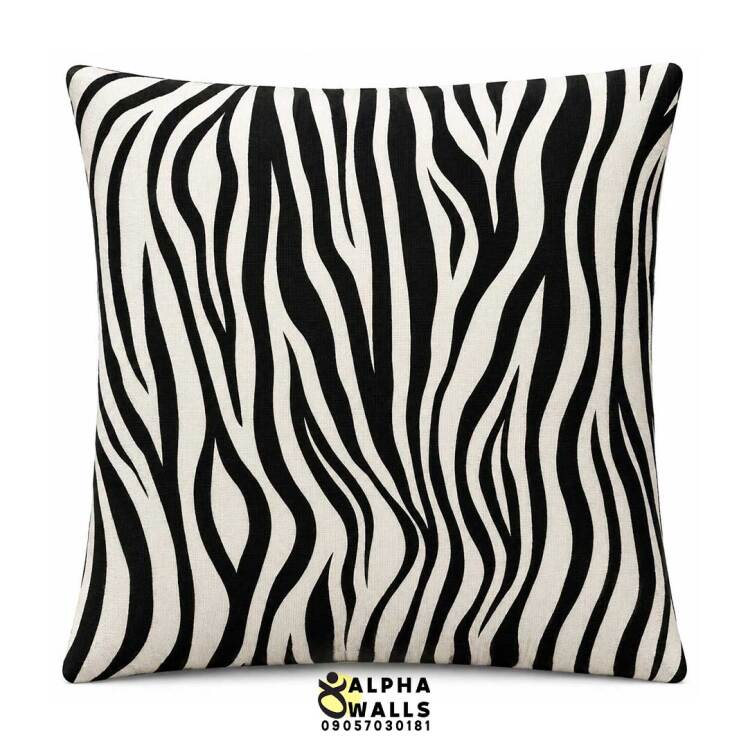 روکش کوسن مخمل طرح راه‌راه گورخری سیاه و سفید مدل Zebra Noir