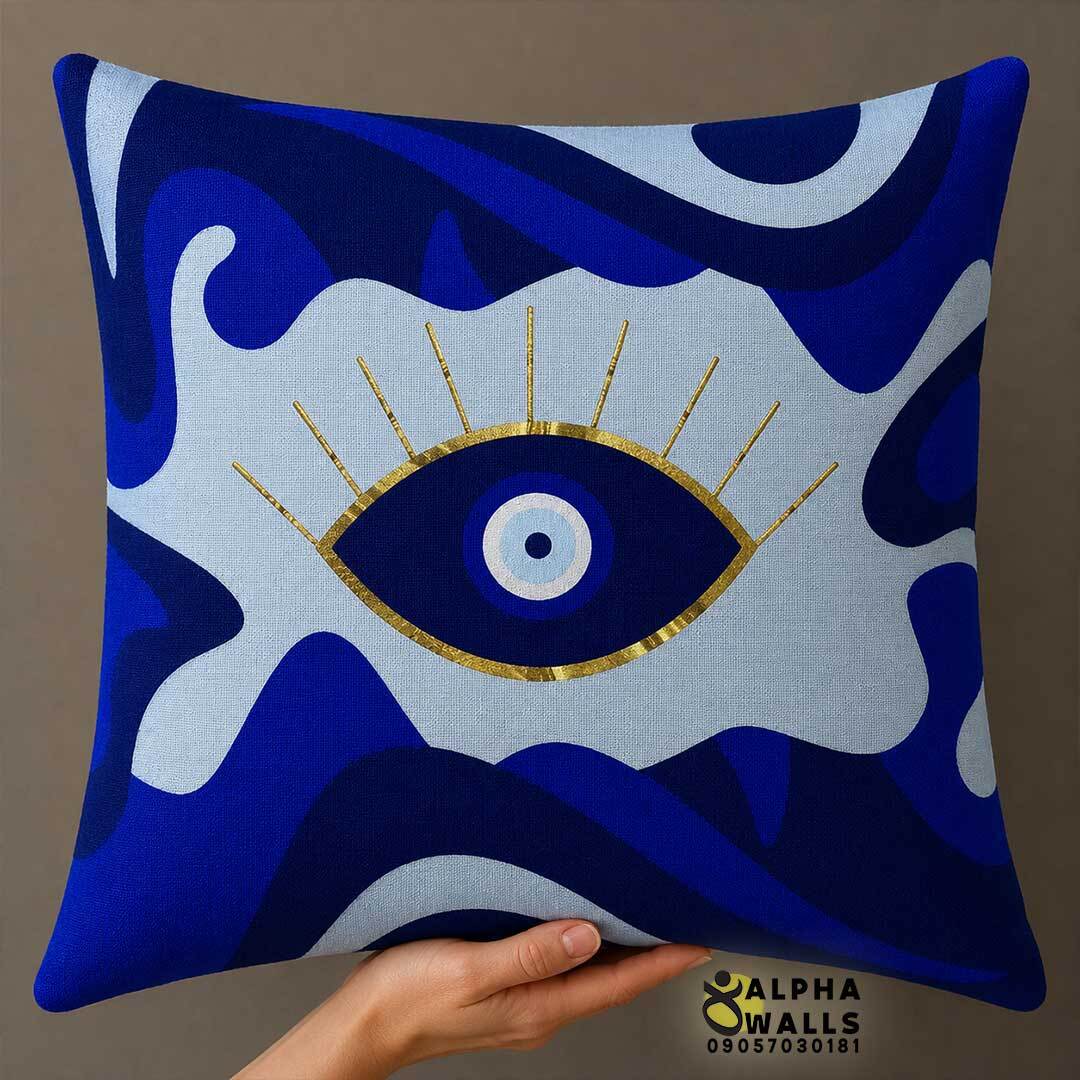 روکش کوسن مخمل طرح چشم نظر آبی مدل Mystic Eye