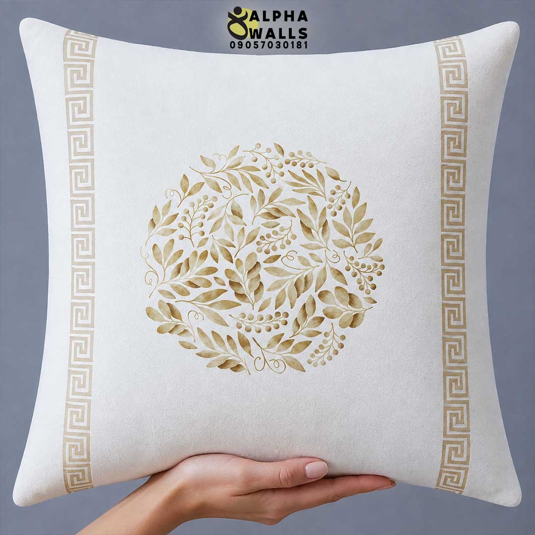روکش کوسن مخمل طرح برگ کلاسیک کرم مدل Ivory Laurel