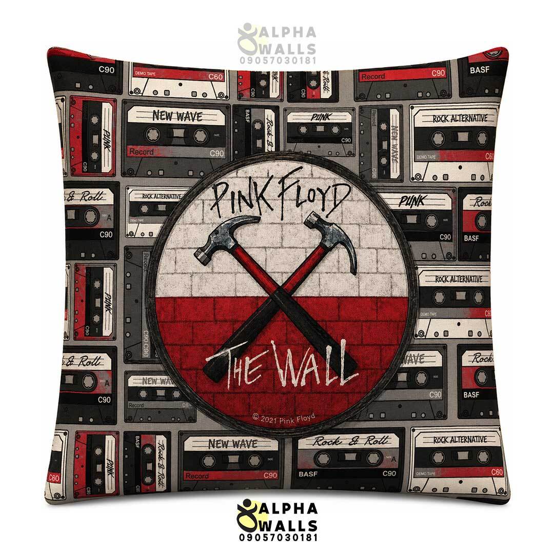 روکش کوسن مخمل طرح پینک فلوید و نوار کاست مشکی قرمز مدل Pink Floyd Wall 