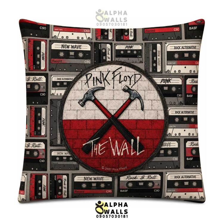 روکش کوسن مخمل طرح پینک فلوید و نوار کاست مشکی قرمز مدل Pink Floyd Wall