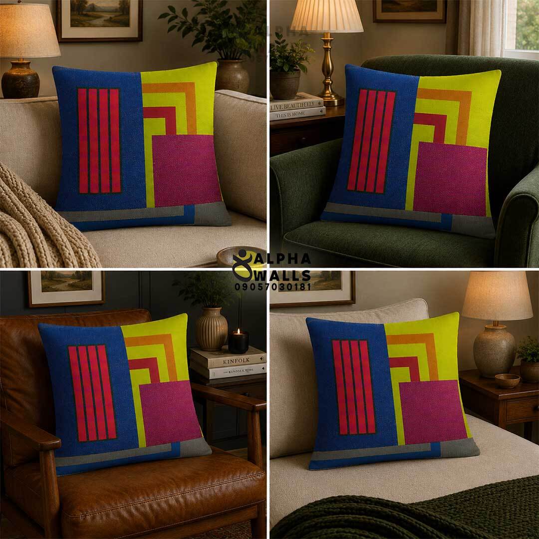  کاور کوسن مخمل طرح هندسی رنگی | Color Block 