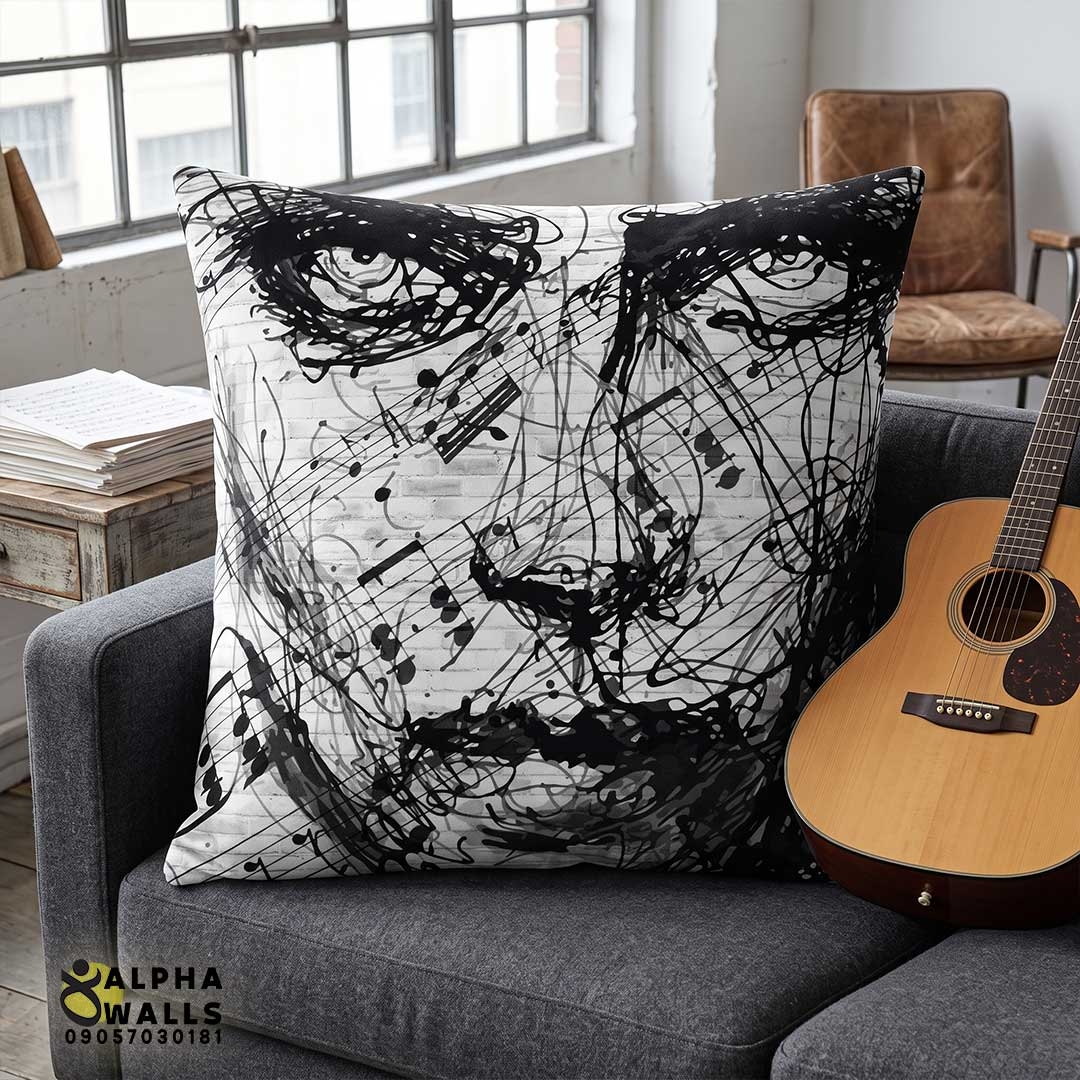 روکش کوسن مخمل طرح خطوط انتزاعی موسیقی و پرتره مدل | Abstract Music Portrait