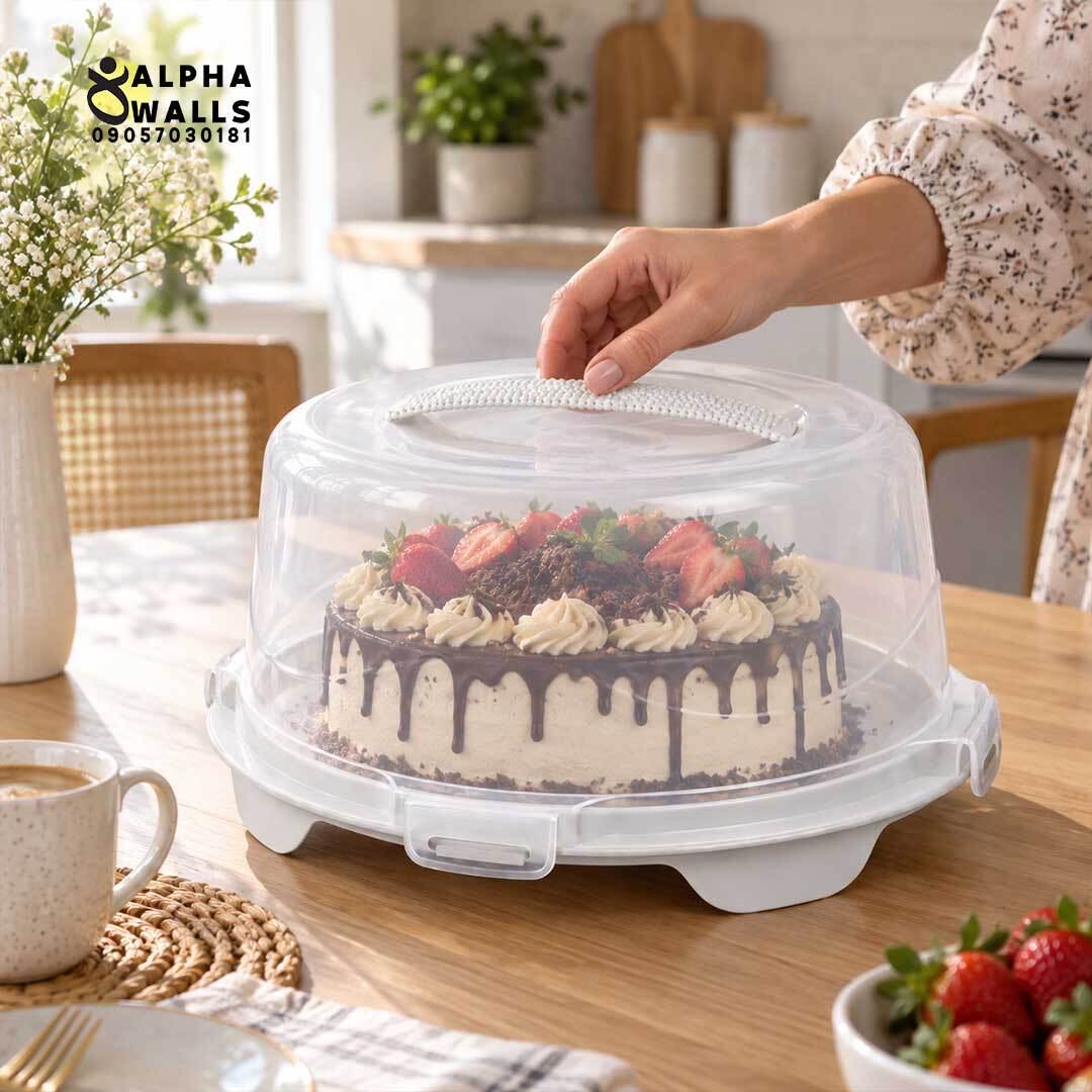 جا کیک گرد سفید دستهدار مدل هومکیک | HomeCake Round Cake Carrier