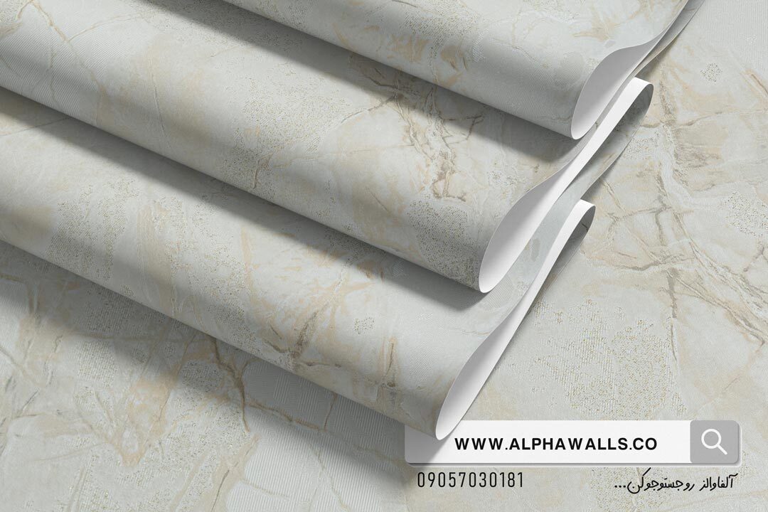  کاغذ دیواری طرح پتینه سنگ کرم طلایی کد7042 