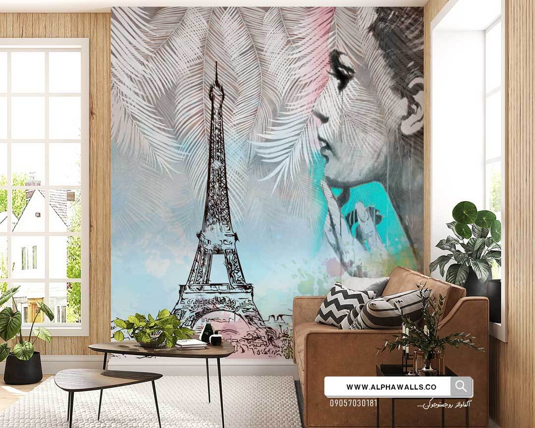 پوستر دیواری سالن زیبایی طرح چهره زن و برج ایفل Paris Beauty 