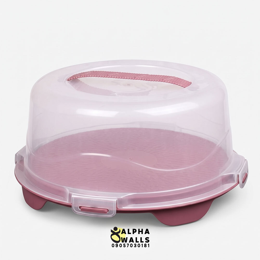 جا کیک گرد صورتی و حمل کیک گرد دستهدار مدل هومکیک | HomeCake Round Cake Carrier