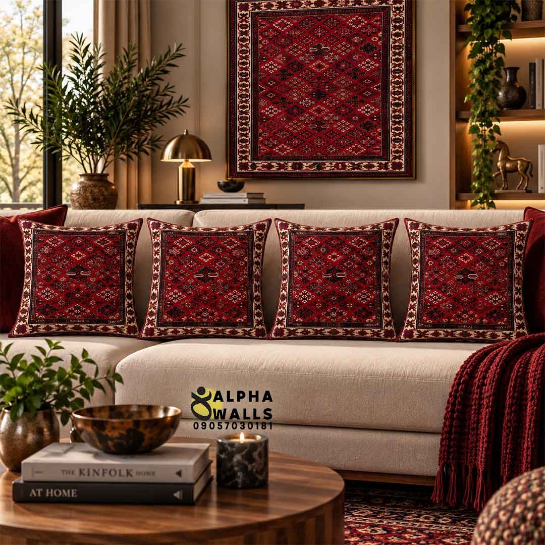  روکش کوسن مخمل طرح فرش قرمز سنتی | Red Persian Rug 