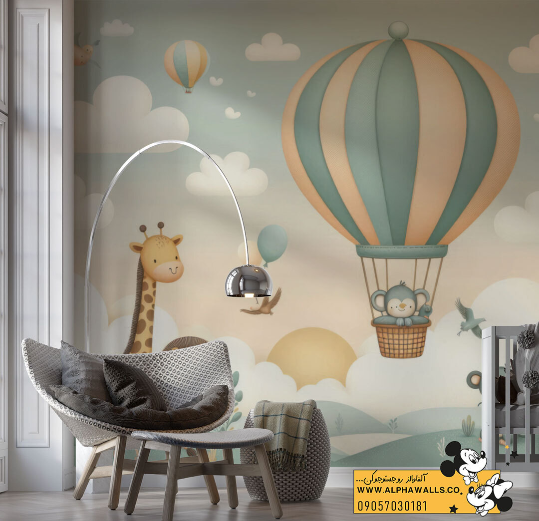  پوستر دیواری کودک طرح بالن و حیوانات پاستلی 