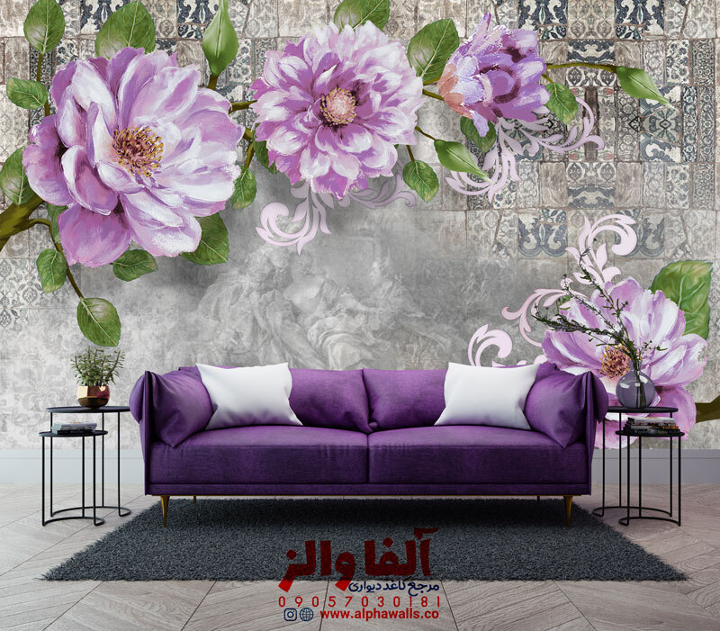  پوستر دیواری اتاق خواب طرح گل بنفش کد 4433 