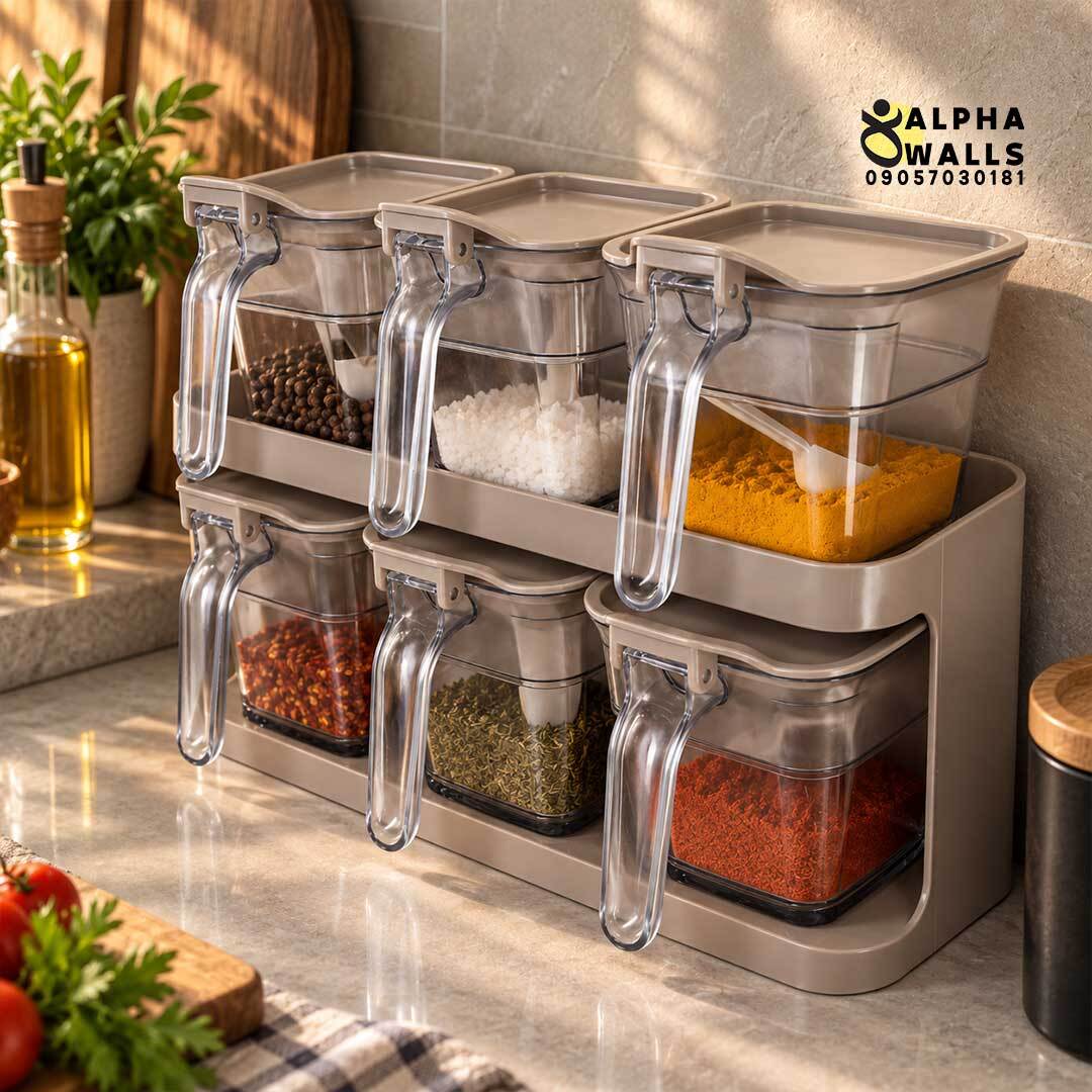 ست جا ادویه ۶ عددی استنددار همراه قاشق مدل اسپایس باکس | SpiceBox 6-Piece Spice Jar Set