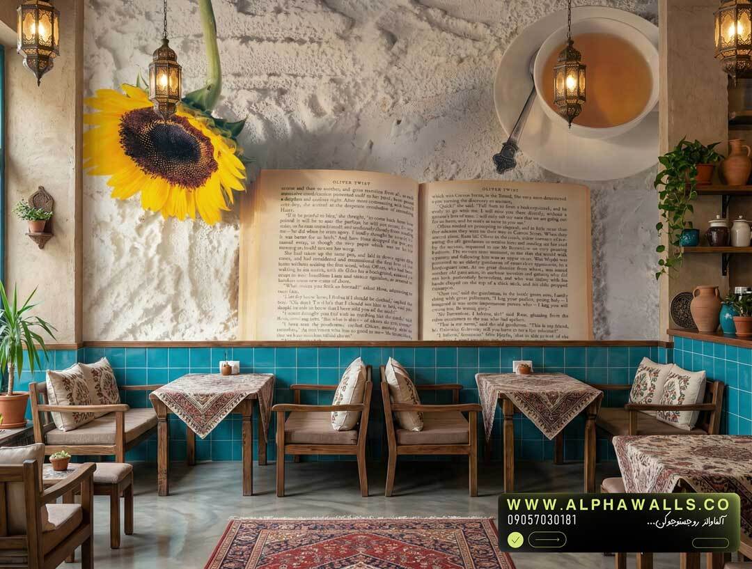  پوستر دیواری هنری طرح کتاب و گل آفتابگردان 