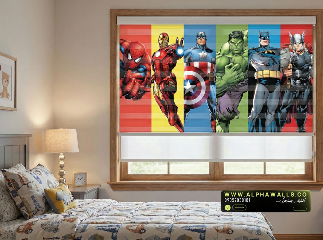  پرده زبرا اتاق کودک طرح قهرمانان فانتزی با رنگ‌بندی پرانرژی 