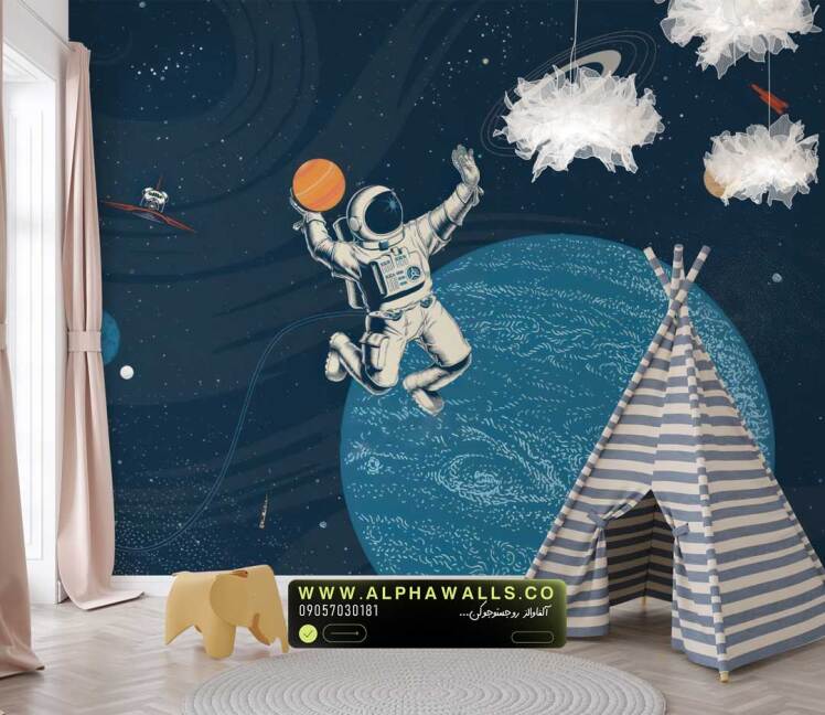 پوستر دیواری کودک طرح فضانورد و کهکشان