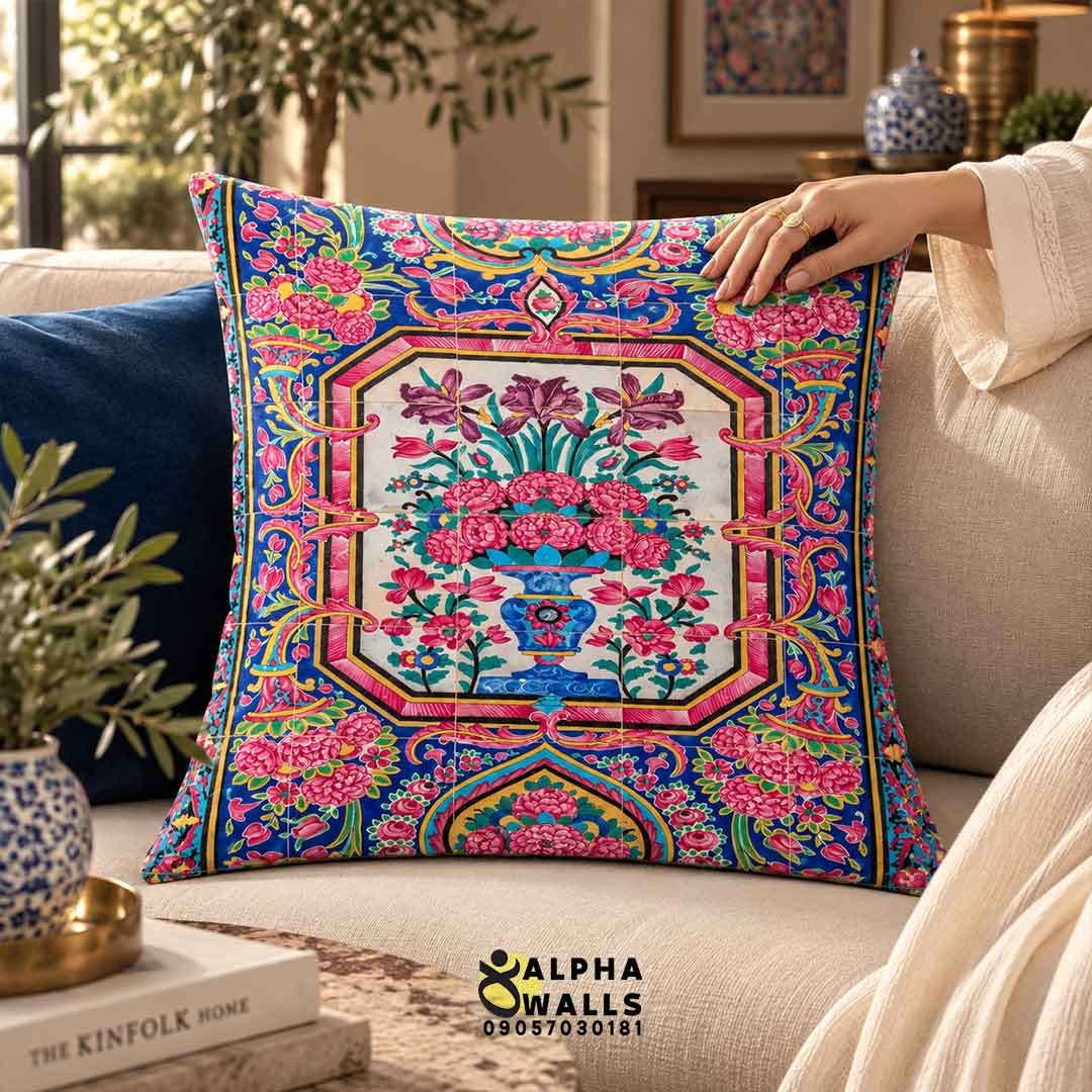  روکش کوسن مخمل طرح گل و گلدان ایرانی | Persian Floral Vase 