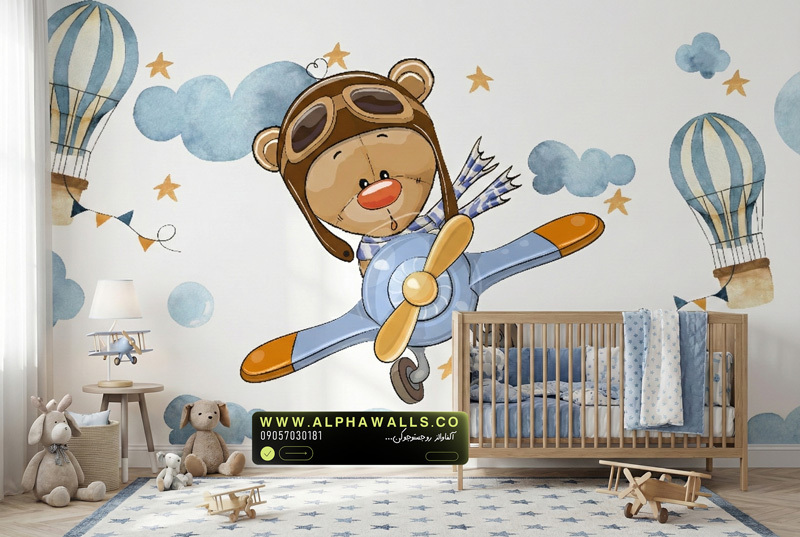 پوستر دیواری کودکانه طرح خرس خلبان