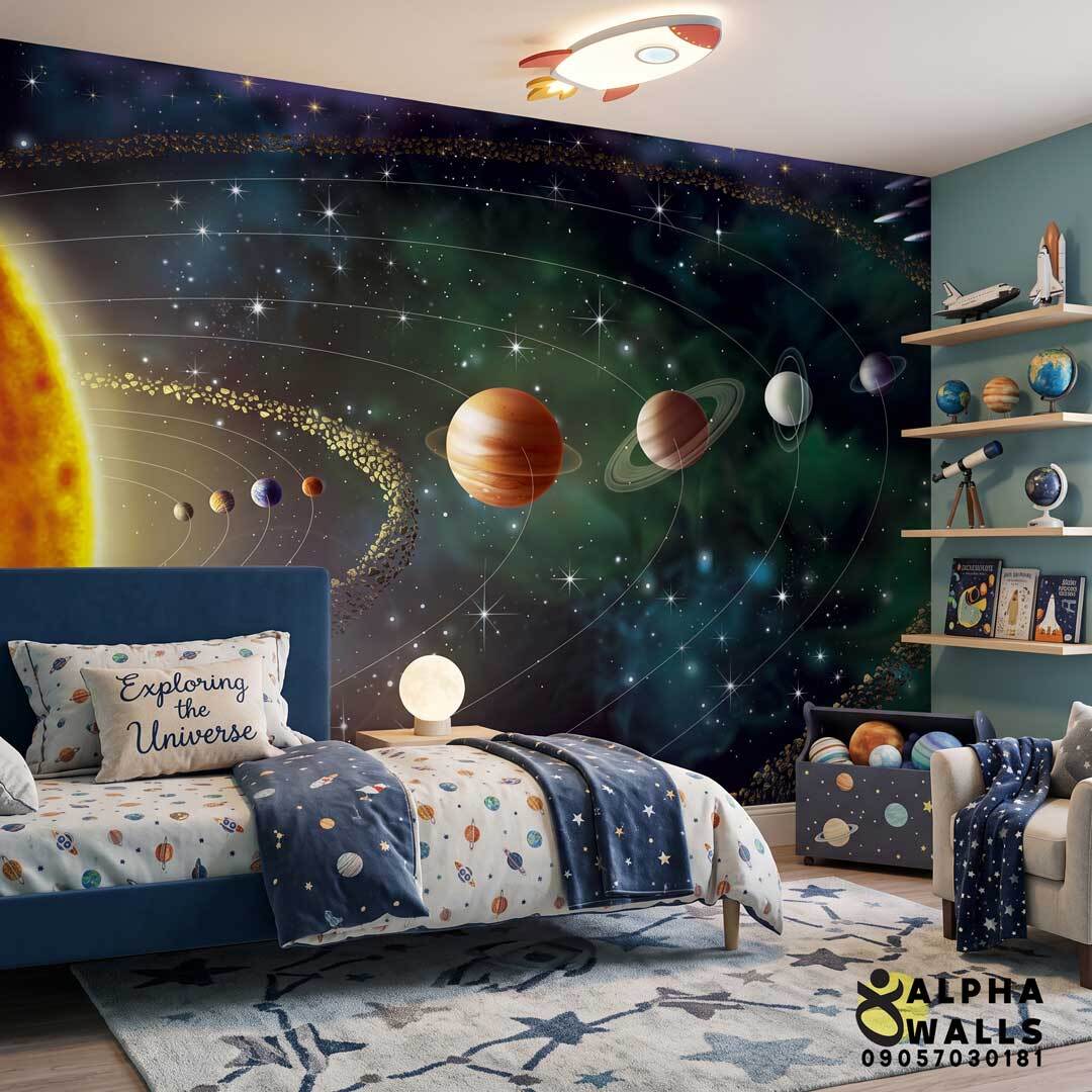  پوستر دیواری کودک طرح منظومه شمسی و کهکشان | Educational Solar System Kids Wall Poster 