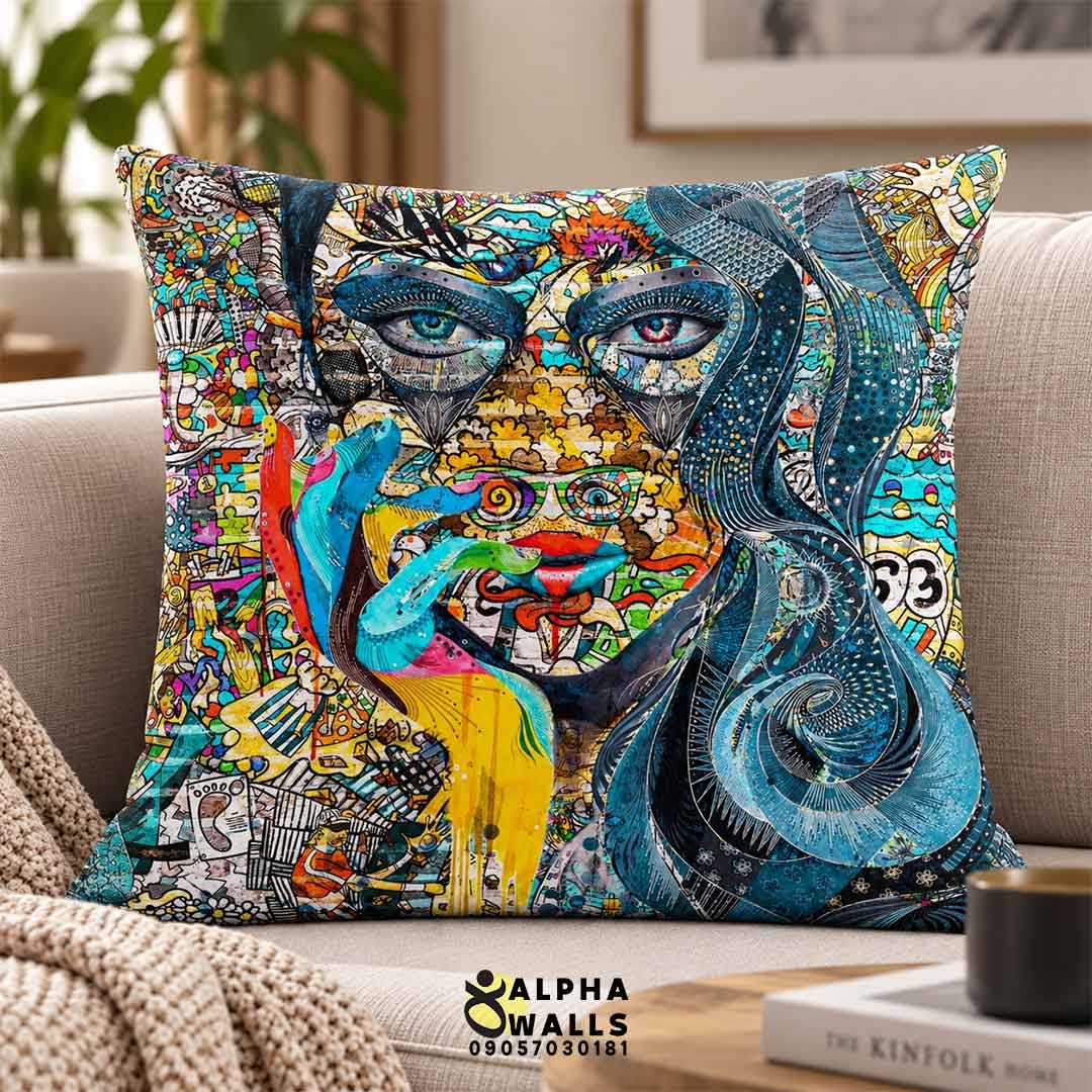 روکش کوسن مخمل طرح چهره گرافیتی | Graffiti Portrait