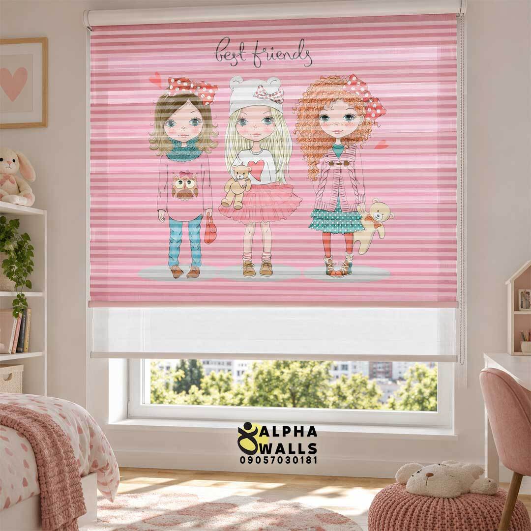 پرده زبرا اتاق کودک دخترانه مدل CUTE CAT | CUTE CAT Girls Kids Zebra Blind
