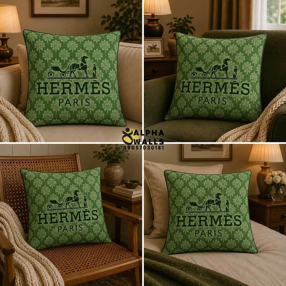  روکش کوسن مخمل سبز طرح مینیمال هرمس مدل Hermes Monogram Green 