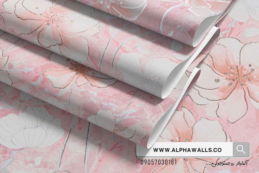  کاغذ دیواری صورتی طرح گل ابر بادی 3763 