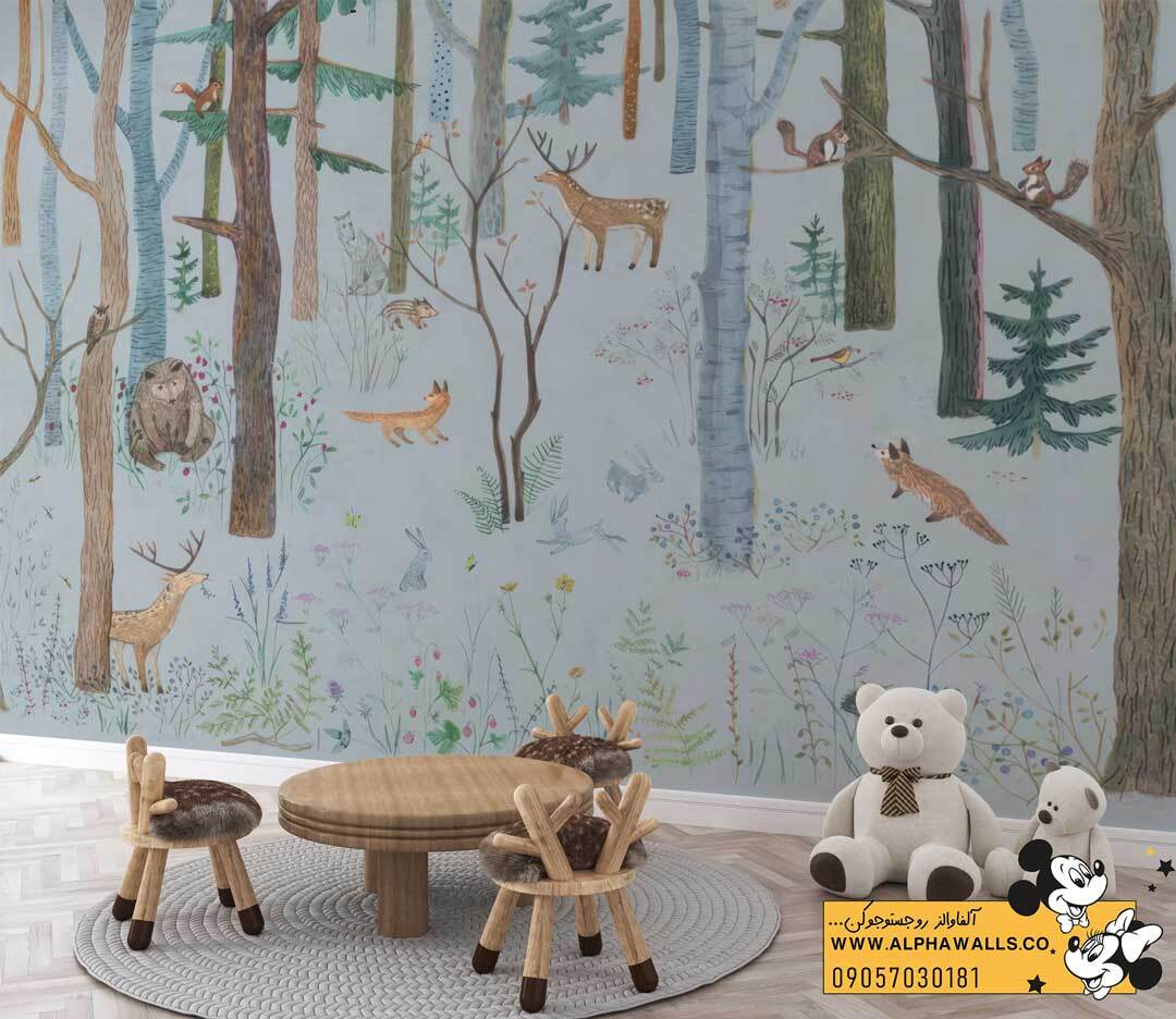  پوستر دیواری کودک طرح جنگل حیوانات (Woodland) 