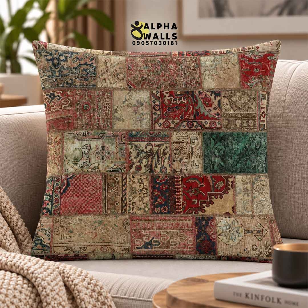 روکش کوسن مخمل طرح تکه فرش ایرانی | Persian Rug Patchwork