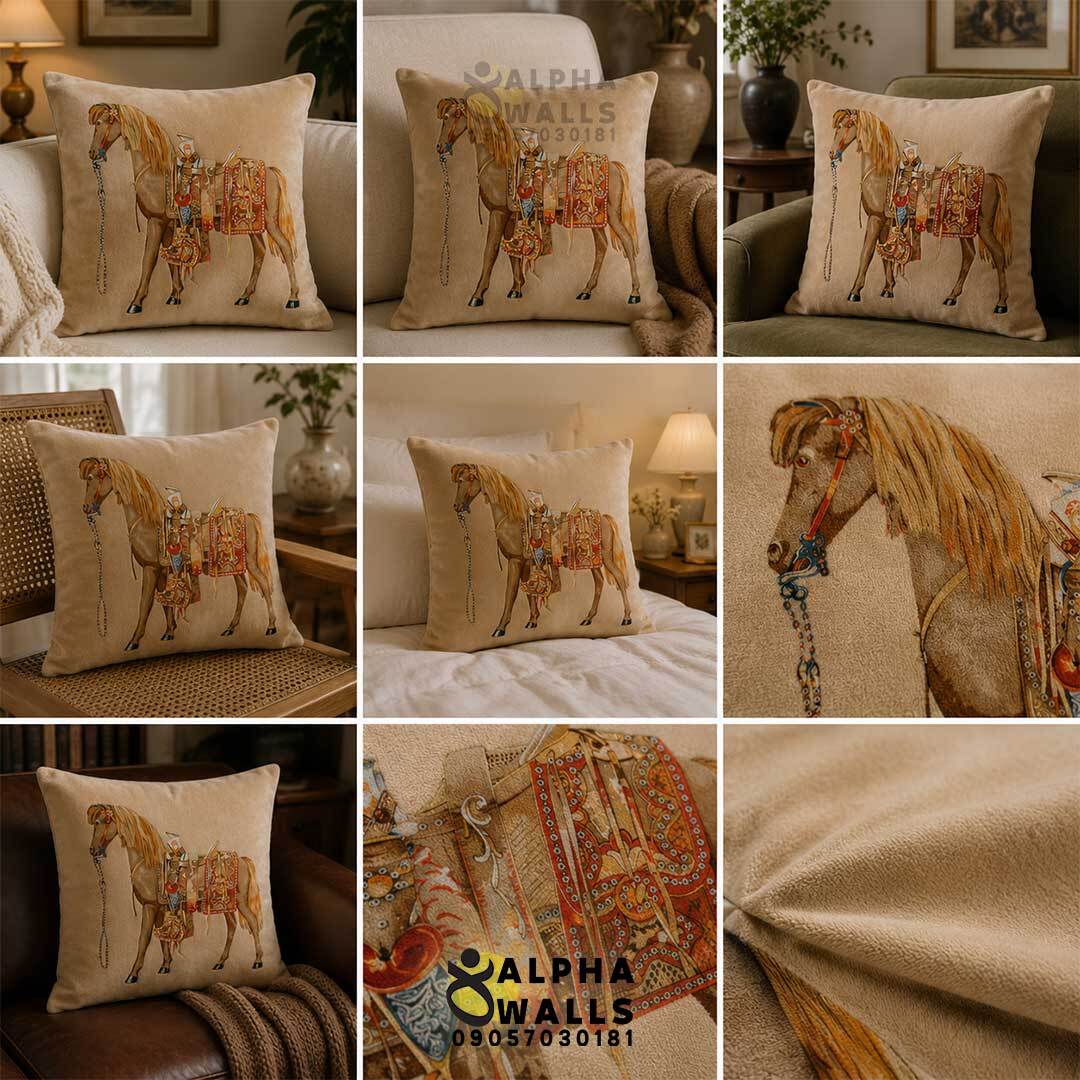روکش کوسن مخمل طرح اسب سلطنتی مدل Royal Horse