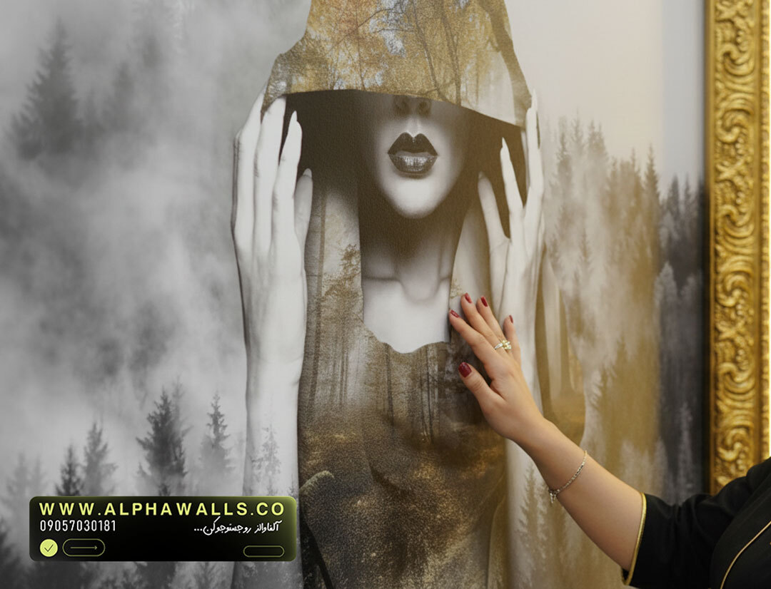 پوستر دیواری سالن زیبایی طرح چهره زن با هود طلایی Golden Mist