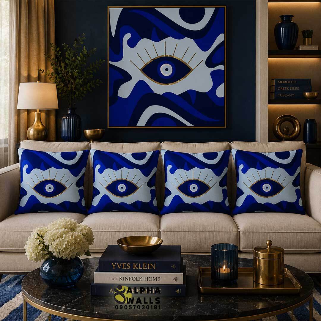 روکش کوسن مخمل طرح چشم نظر آبی مدل Mystic Eye