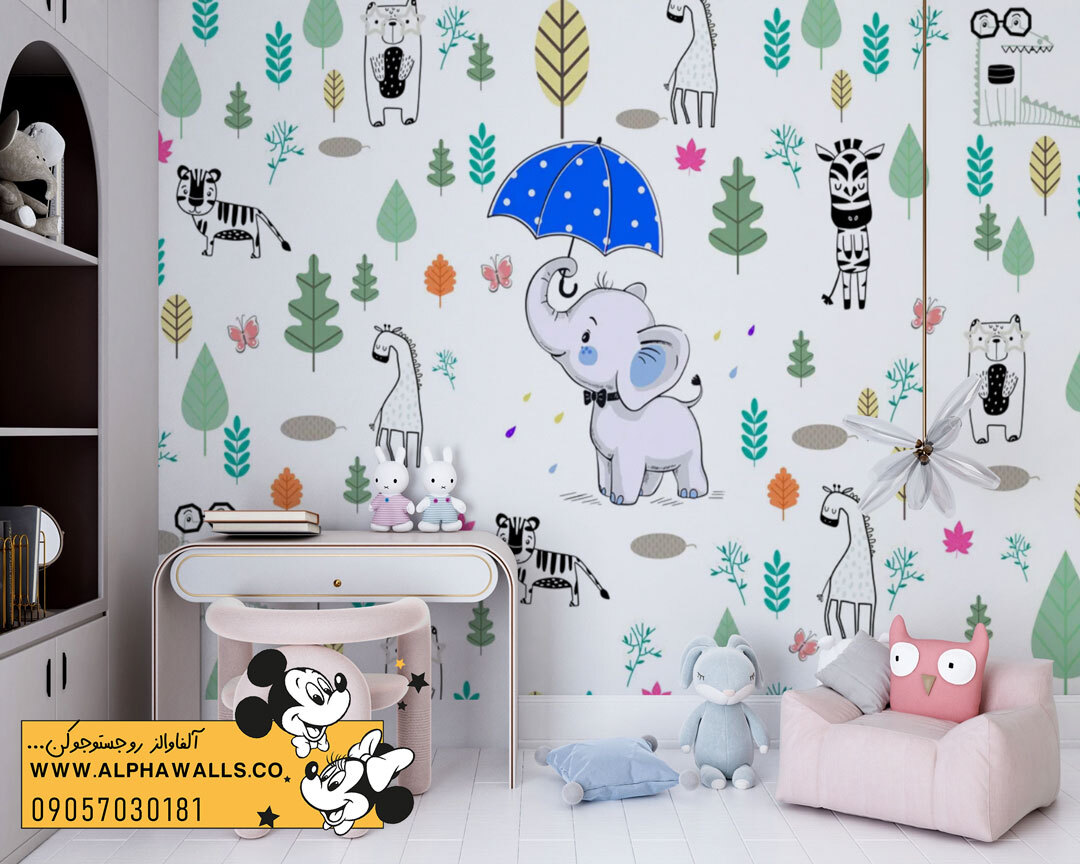  پوستر دیواری کودکانه طرح فیل بامزه و حیوانات جنگلی 