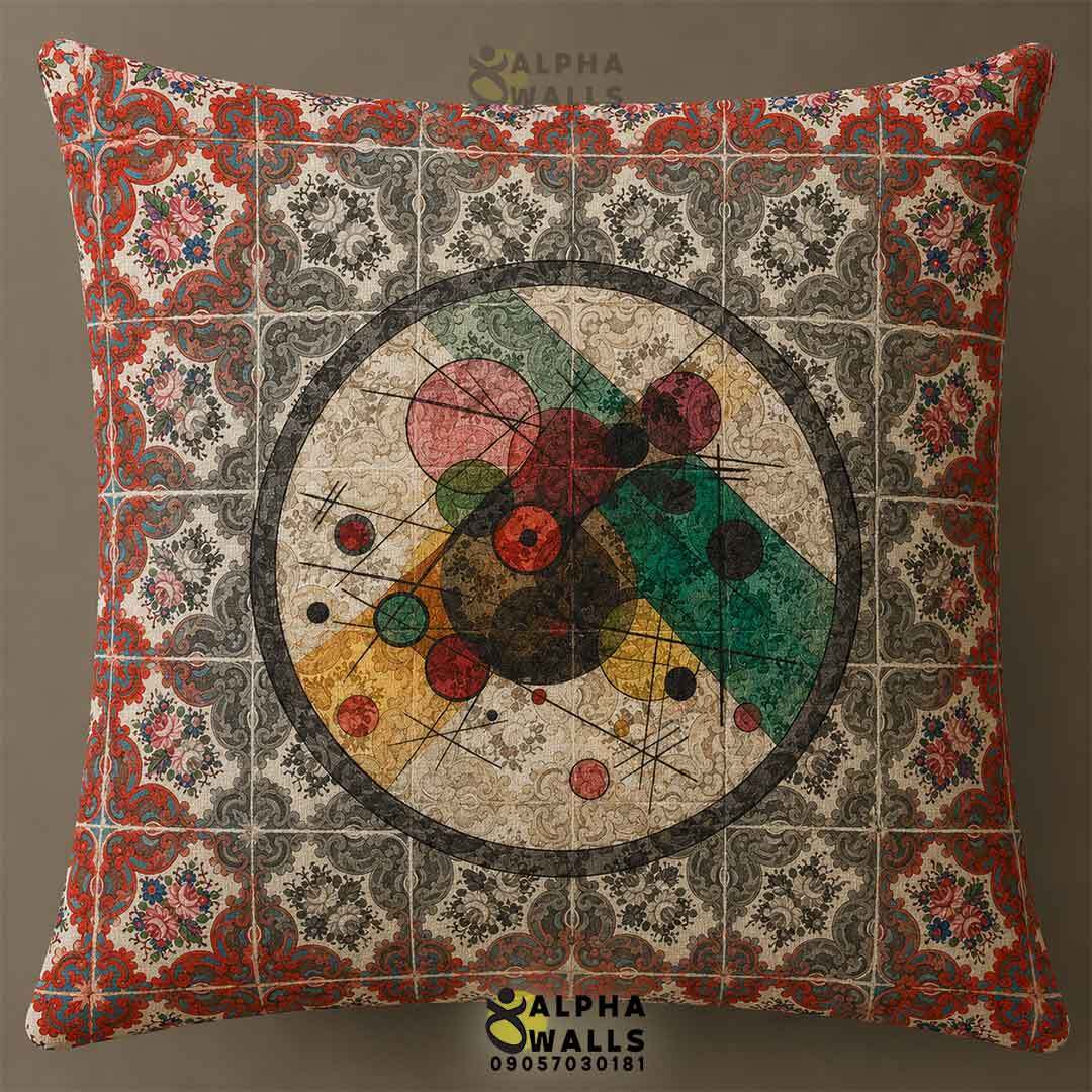 روکش کوسن مخمل طرح کاشی ایرانی و هندسی رنگی مدل Persian Geometry