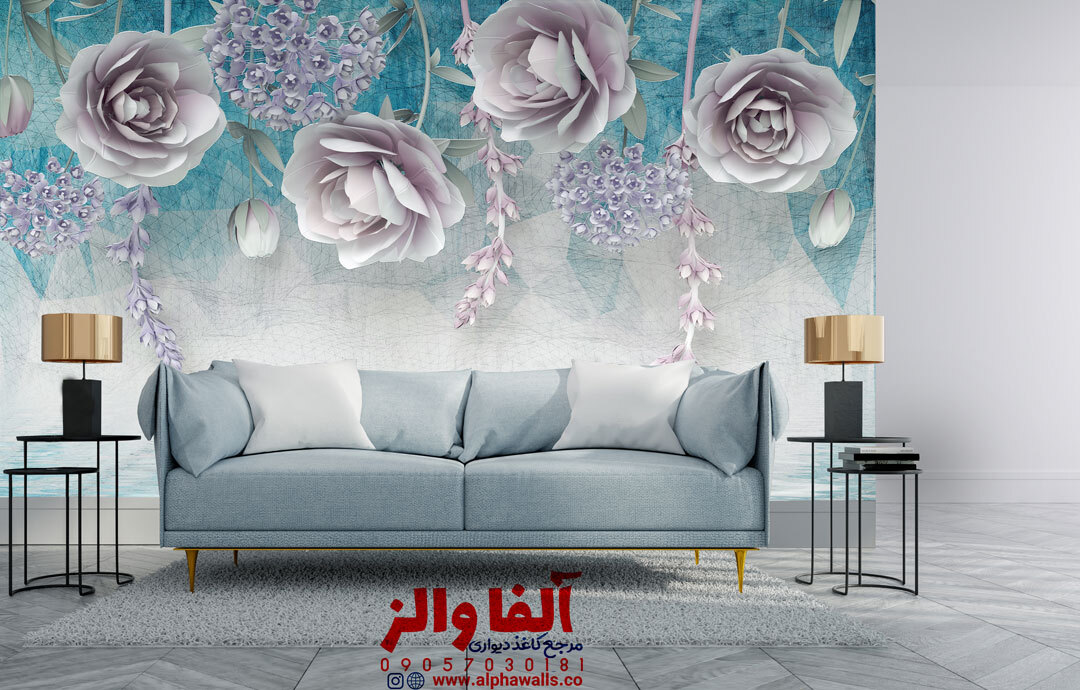  کاغذ دیواری سه بعدی طرح گل بنفش بزرگ 