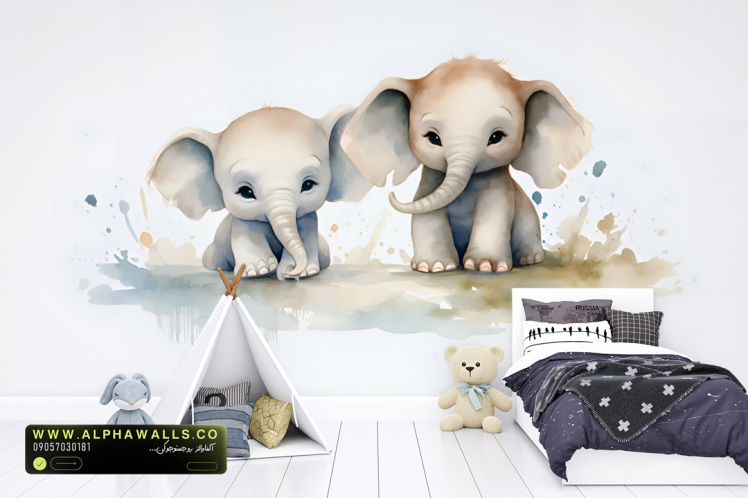پوستر دیواری کودک طرح فیل‌های دوست‌داشتنی