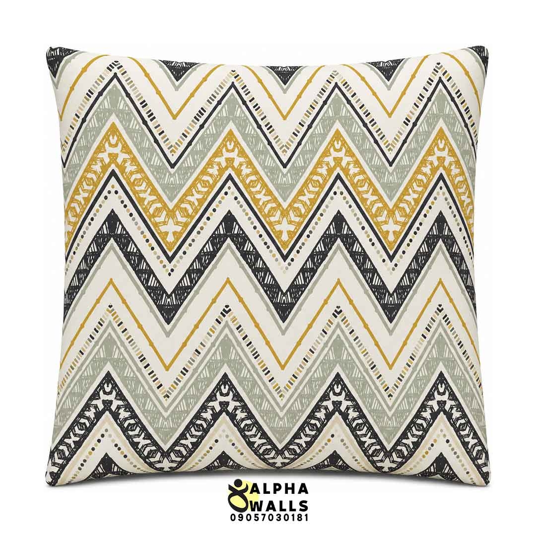 روکش کوسن مخمل طرح زیگزاگ هندسی کرم خردلی مدل Boho Chevron
