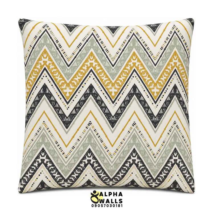 روکش کوسن مخمل طرح زیگزاگ هندسی کرم خردلی مدل Boho Chevron