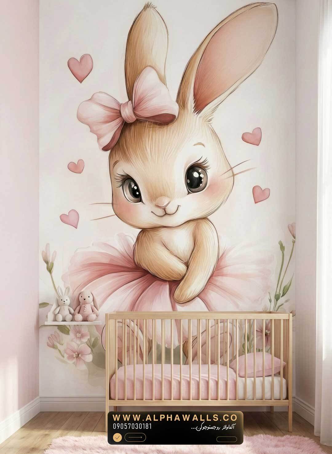 پوستر دیواری کودک طرح خرگوش بالرین صورتی