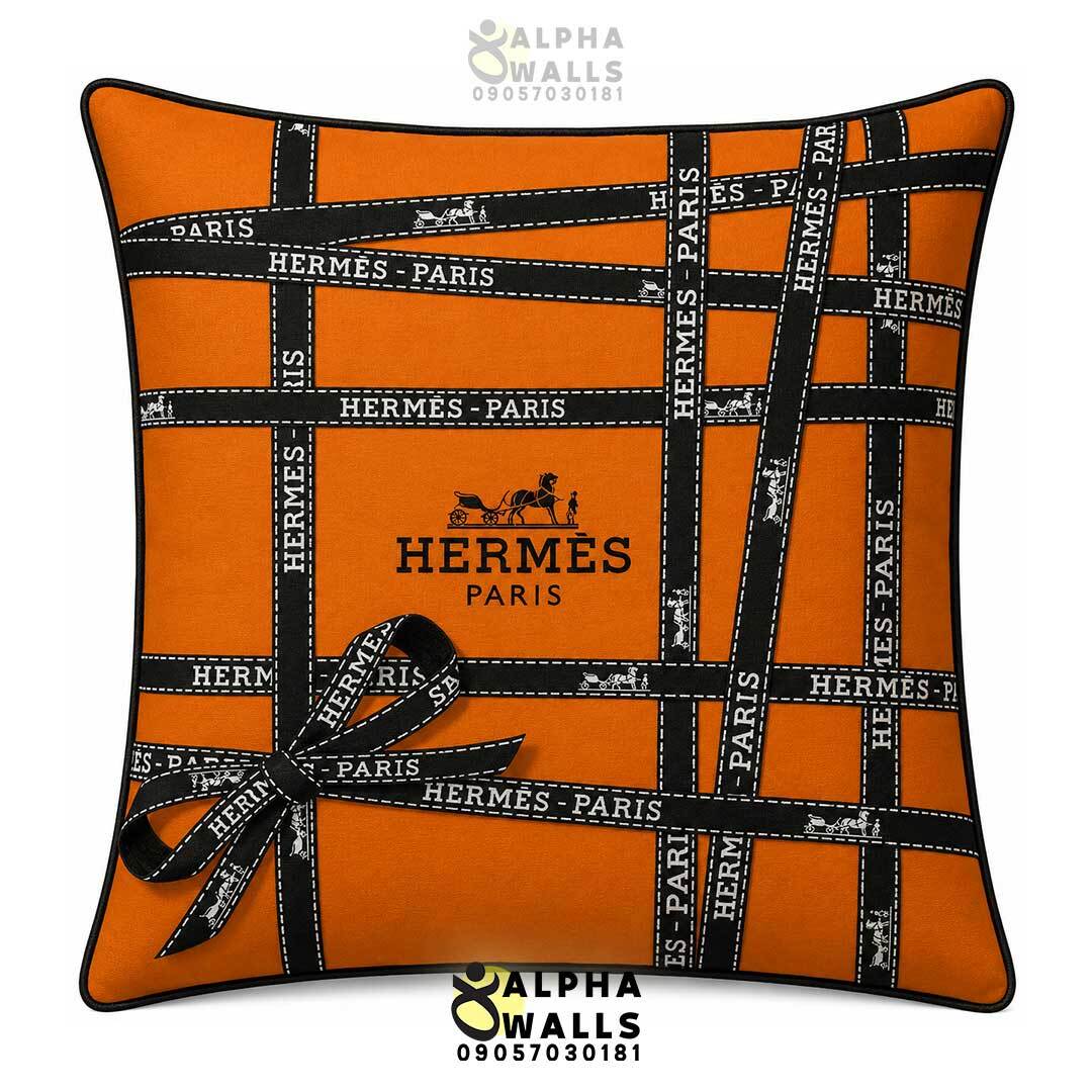  روکش کوسن مخمل طرح روبان هرمس نارنجی مدل Orange Ribbon 