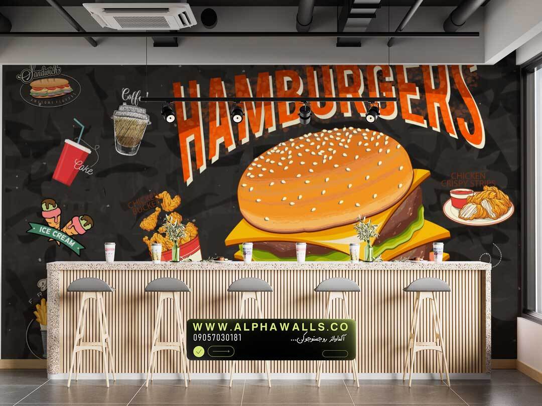  پوستر دیواری فست فود طرح همبرگر – مدل Hamburgers 