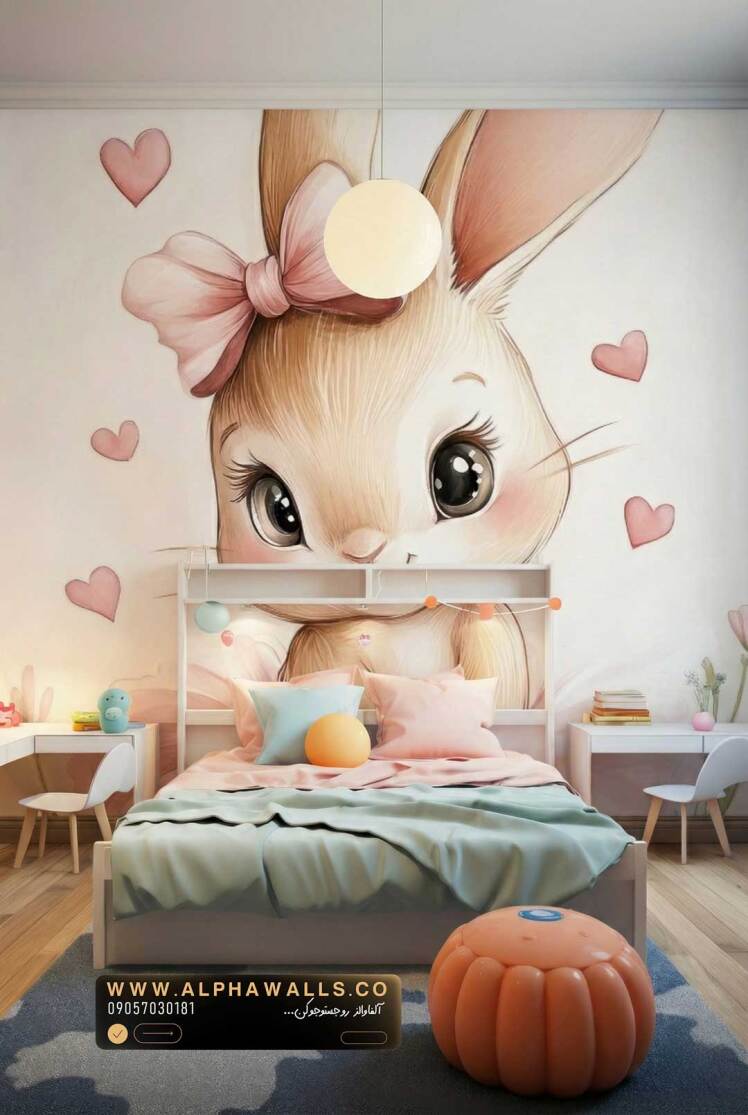 پوستر دیواری کودک طرح خرگوش بالرین صورتی