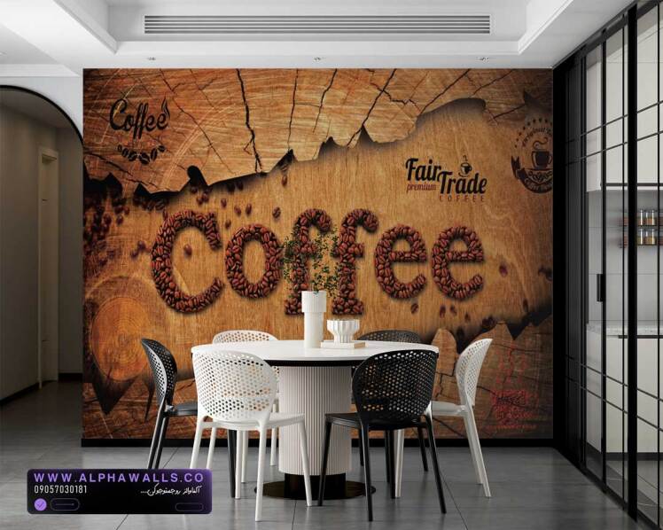 قهوه با دانه‌های واقعی روی بافت چوب